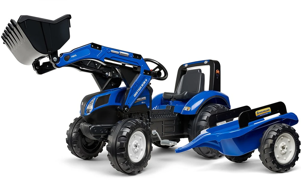 Vaikiškas pedalinis traktorius FALK New Holland su priekaba mėlynas