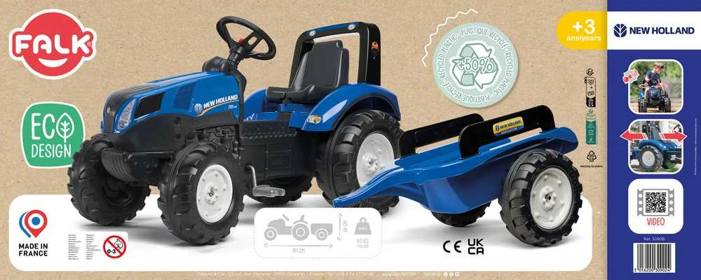 FALK New Holland T8 pedalinis traktorius su priekaba 3-7 metų vaikams