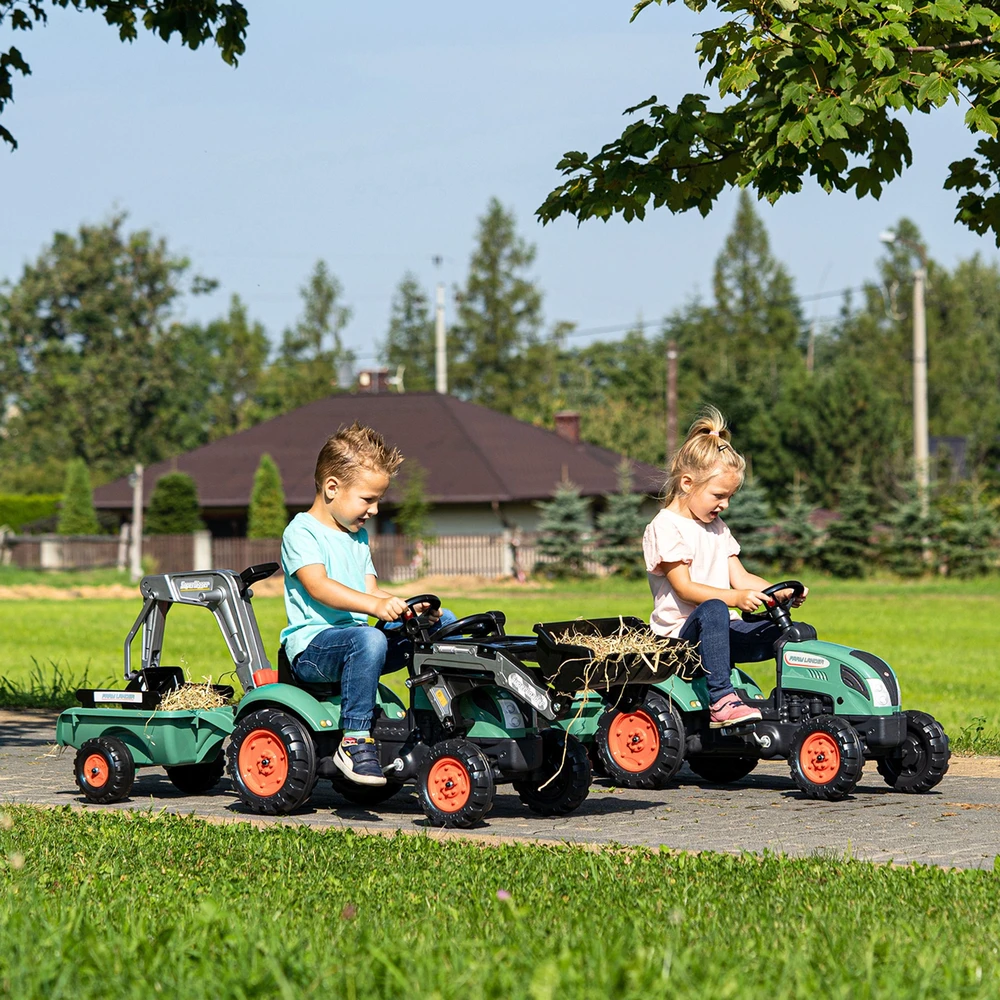 Pedalinis traktorius–ekskavatorius su priekaba FALK Farm Lander