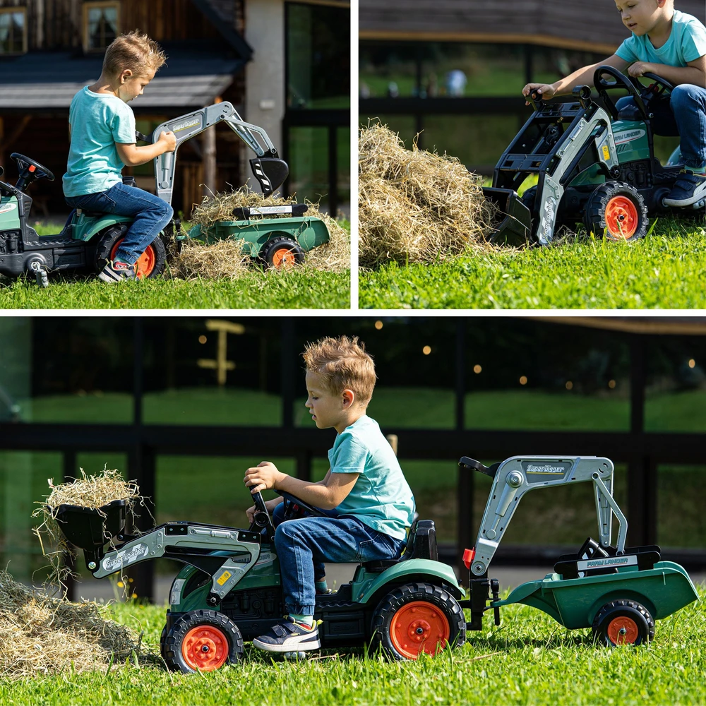 Pedalinis traktorius–ekskavatorius su priekaba FALK Farm Lander