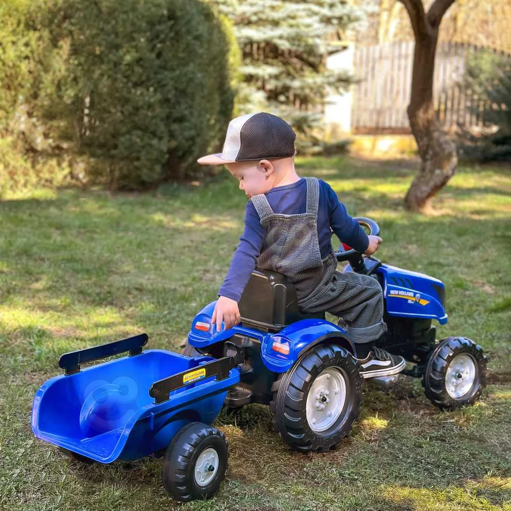 FALK „New Holland“ pedalinis traktorius su priekaba ir atidaromu variklio dangčiu, 2-5 metų vaikams