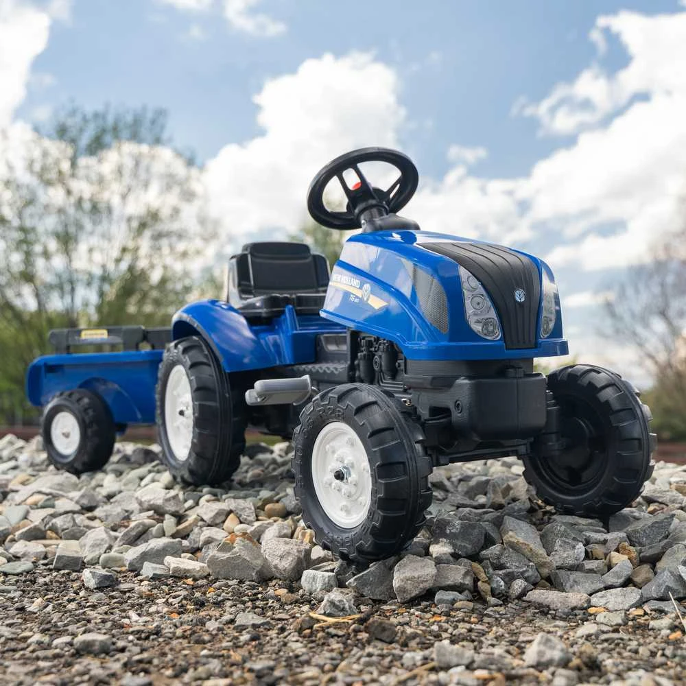 FALK „New Holland“ pedalinis traktorius su priekaba ir atidaromu variklio dangčiu, 2-5 metų vaikams