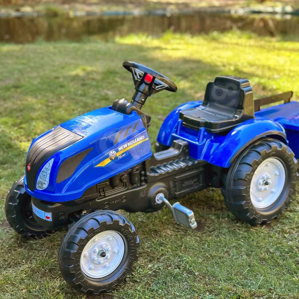 FALK „New Holland“ pedalinis traktorius su priekaba ir atidaromu variklio dangčiu, 2-5 metų vaikams