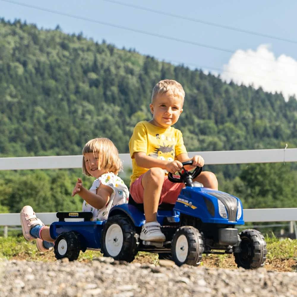 FALK „New Holland“ pedalinis traktorius su priekaba ir atidaromu variklio dangčiu, 2-5 metų vaikams