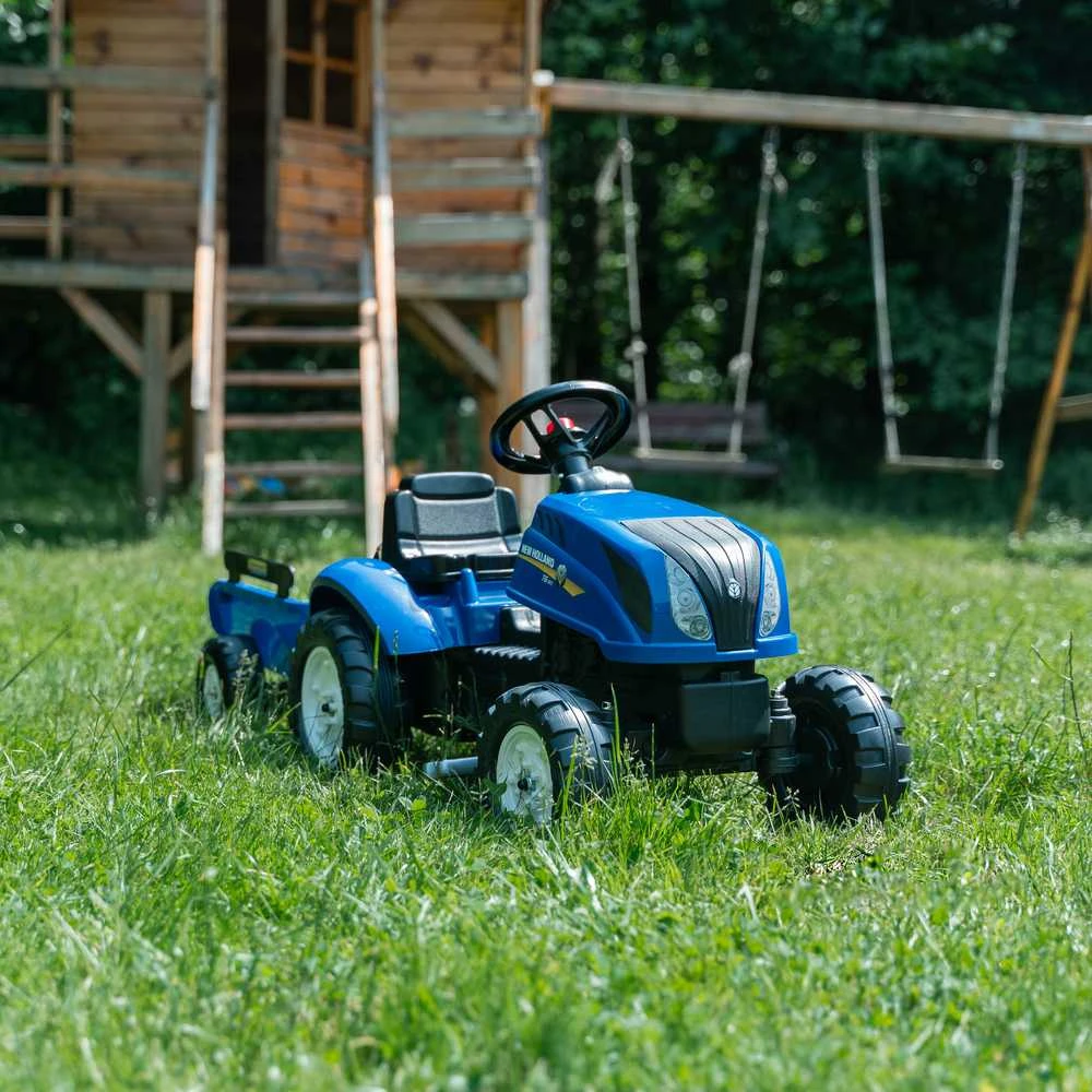 FALK „New Holland“ pedalinis traktorius su priekaba ir atidaromu variklio dangčiu, 2-5 metų vaikams