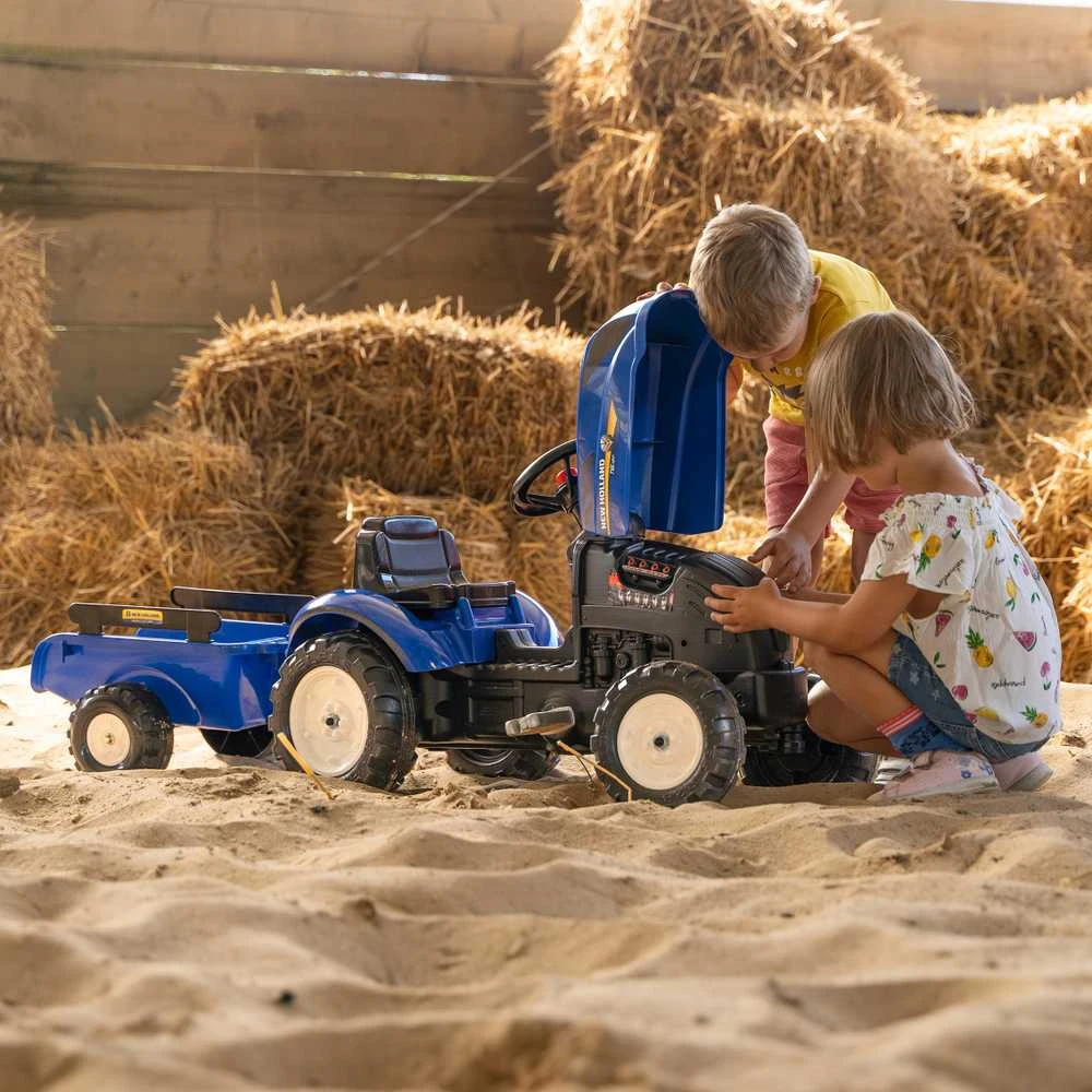 FALK „New Holland“ pedalinis traktorius su priekaba ir atidaromu variklio dangčiu, 2-5 metų vaikams