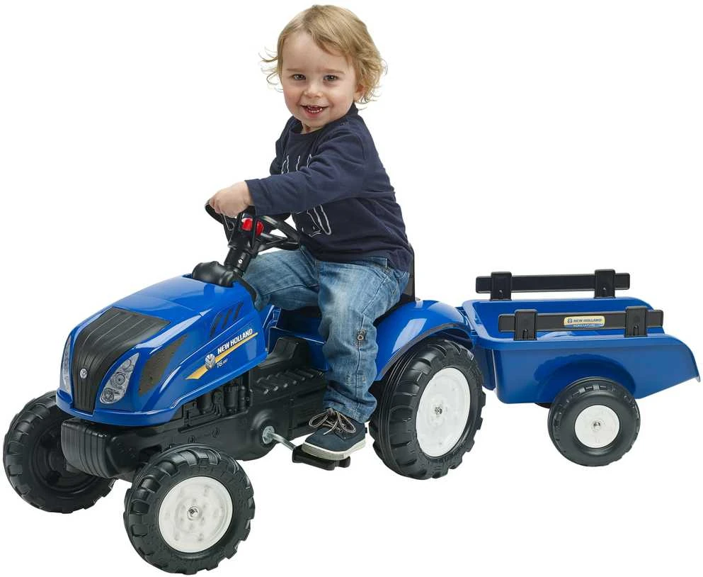 FALK „New Holland“ pedalinis traktorius su priekaba ir atidaromu variklio dangčiu, 2-5 metų vaikams
