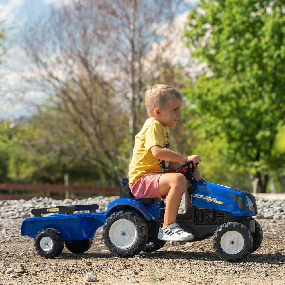 FALK „New Holland“ pedalinis traktorius su priekaba ir atidaromu variklio dangčiu, 2-5 metų vaikams