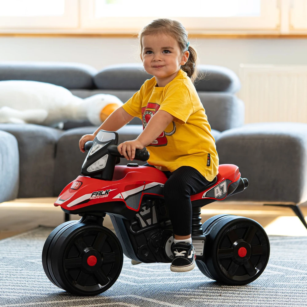 Dėlionė FALK Vaikiškas motociklas Raudonasis Racing Team Sėdimoji su plačiomis padangomis nuo 1 metų