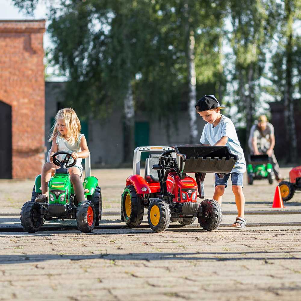 Pedalinis traktorius FALK Raudona Supercharger su priekaba atidaromas