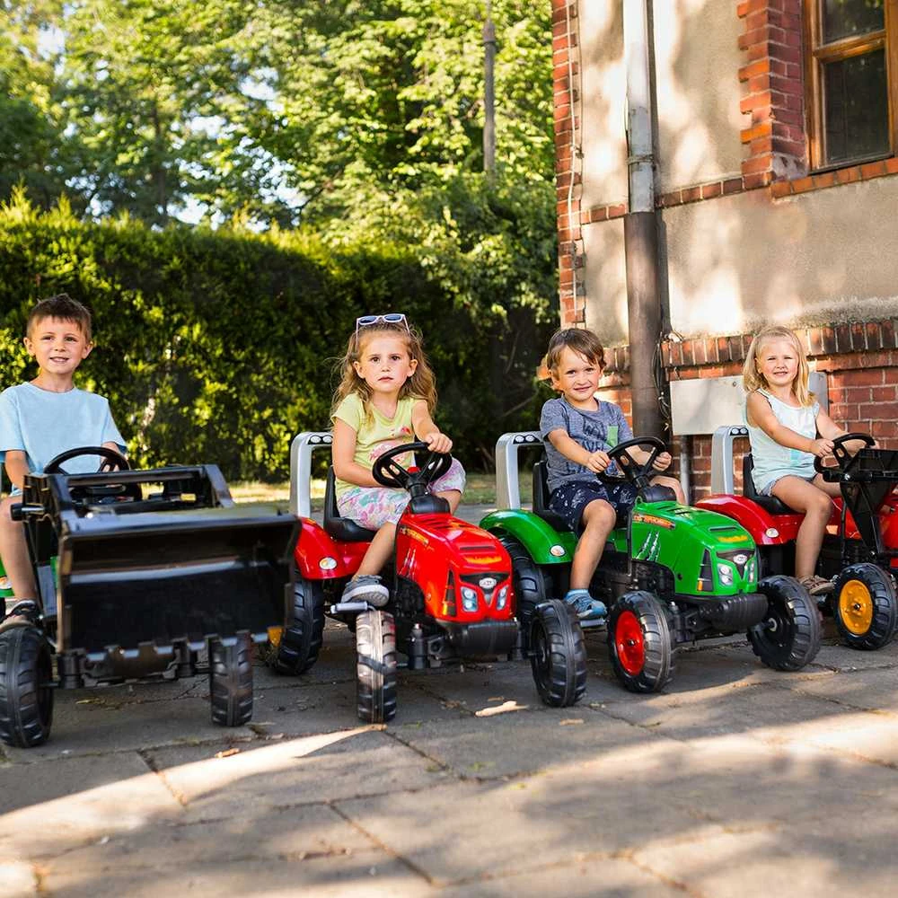FALK raudonas „Supercharger“ pedalais minamas traktorius su priekaba, atidaromas, 3–7 metų vaikams