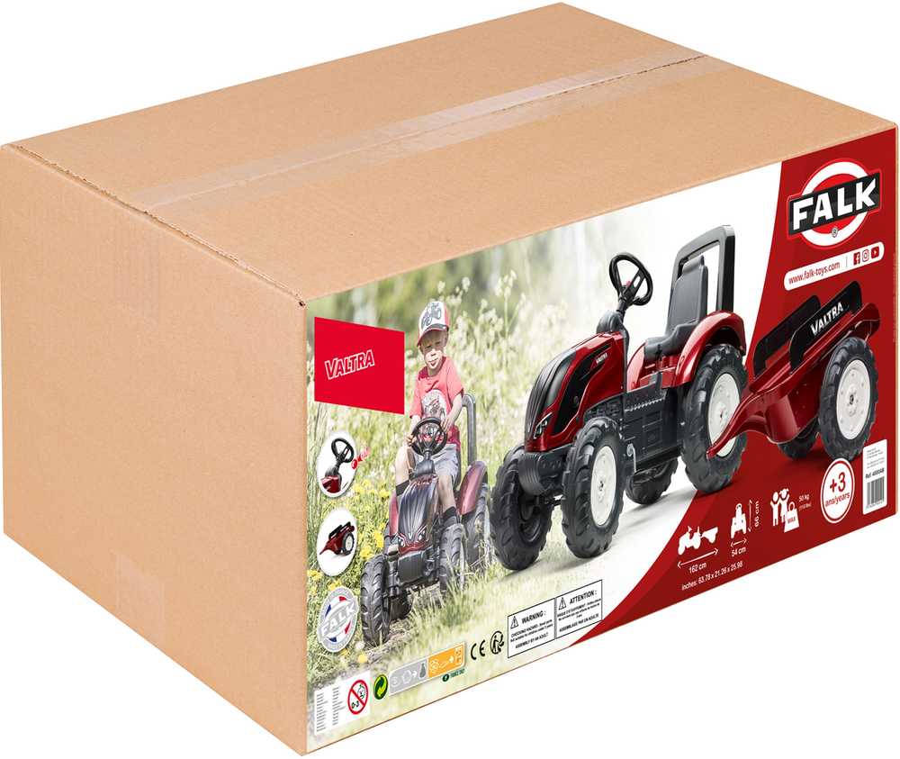FALK Valtra S4 Burgundy pedalinis traktorius su priekaba 3-7 metų vaikams