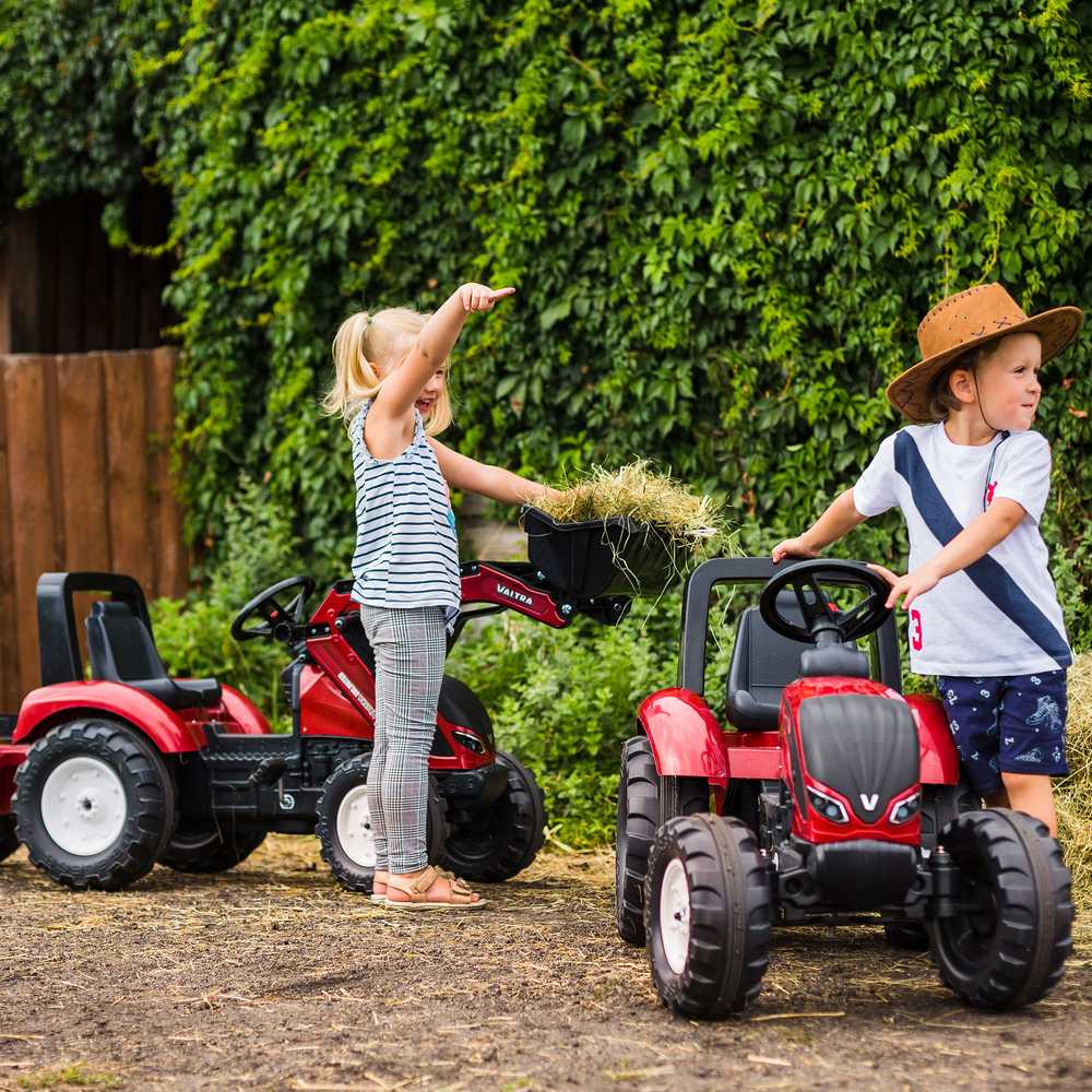 FALK Valtra S4 Burgundy pedalinis traktorius su priekaba 3-7 metų vaikams