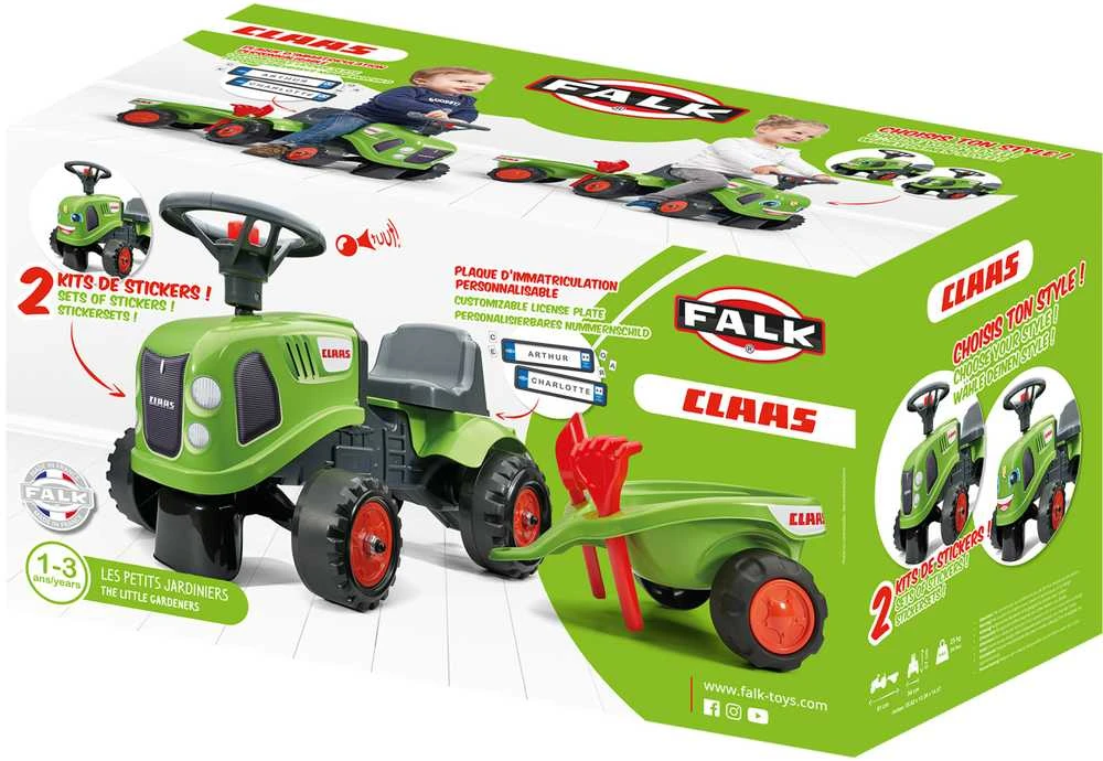 Vaikiškas traktorius Falk Baby Claas, su priekaba, žalias