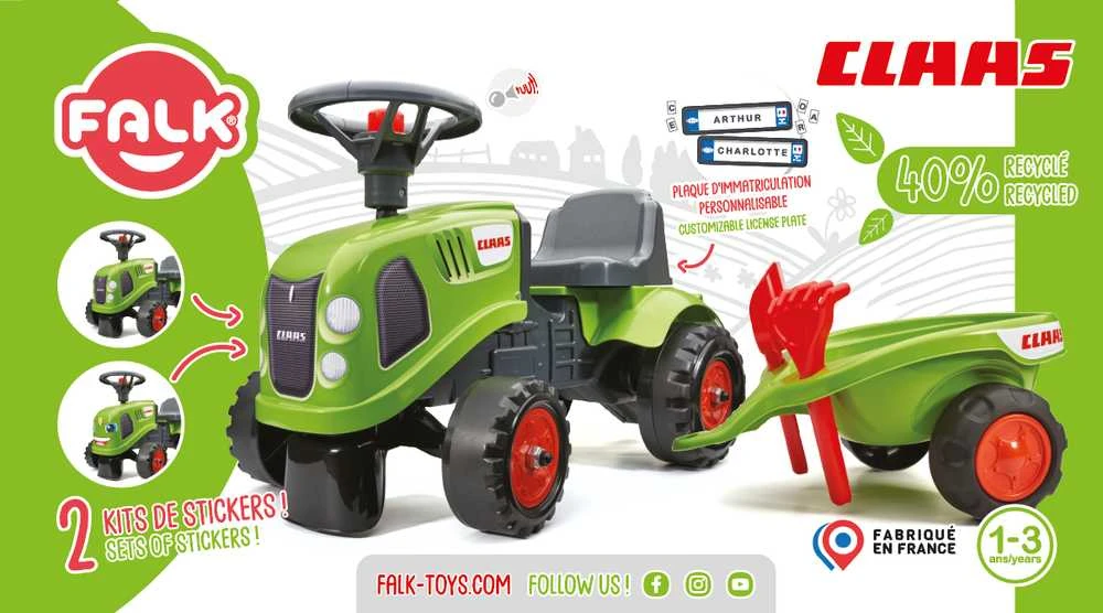 Vaikiškas traktorius Falk Baby Claas, su priekaba, žalias
