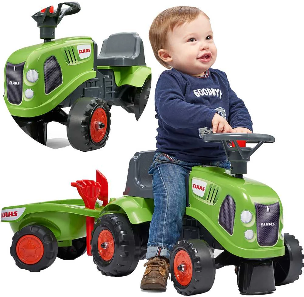 Vaikiškas traktorius Falk Baby Claas, su priekaba, žalias