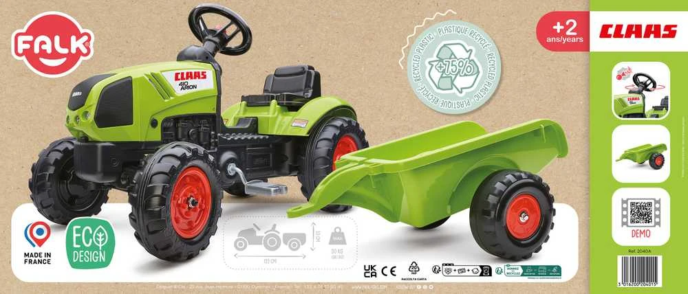 Vaikiškas pedalinis traktorius Falk Claas FAL2040A, su priekaba, žalias