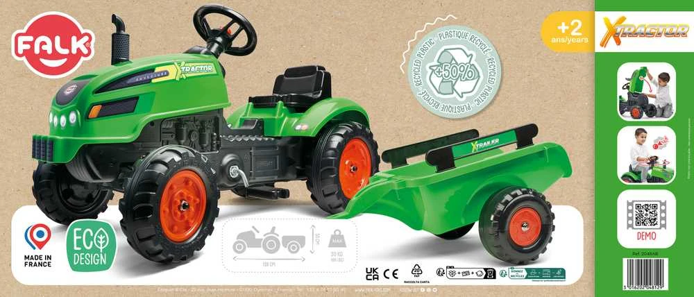 Traktorius su priekaba FALK X Tractor žalias