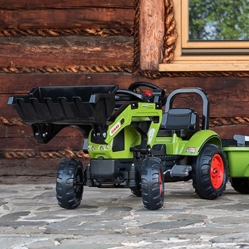 Vaikiškas pedalinis ekskavatorius Falk Claas 2040AM, su priekaba ir kaušu, žalias