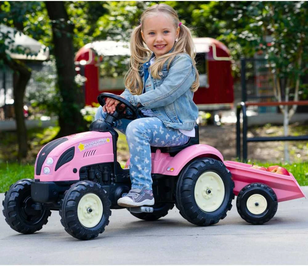 Vaikiškas pedalinis traktorius Falk Country Star 2056L, su priekaba, rožinis