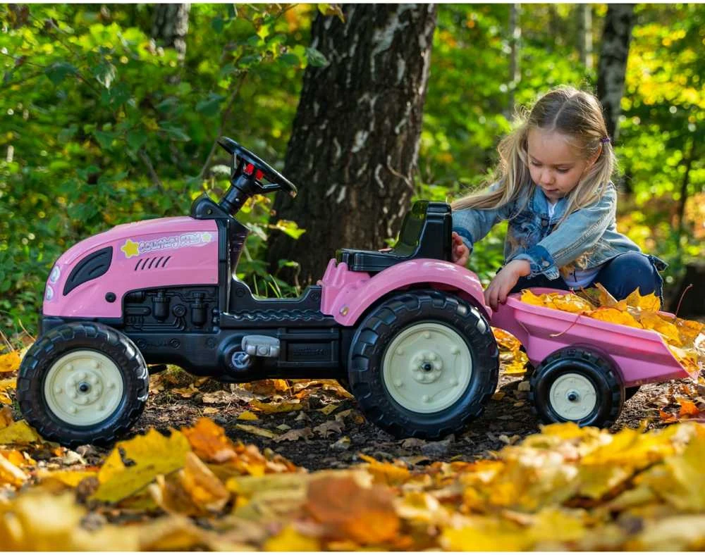 Vaikiškas pedalinis traktorius Falk Country Star 2056L, su priekaba, rožinis