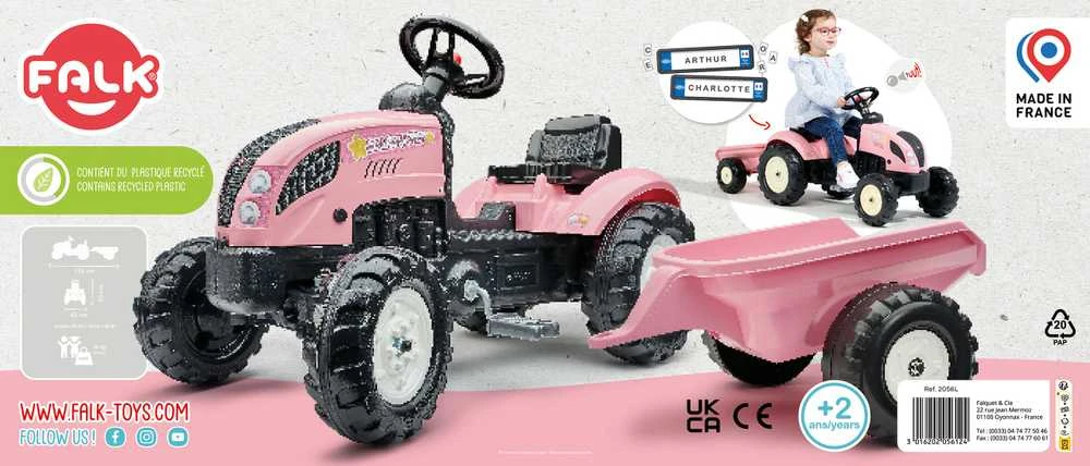 Vaikiškas pedalinis traktorius Falk Country Star 2056L, su priekaba, rožinis