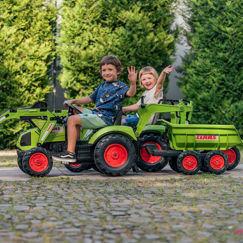 FALK pedalinis traktorius Claas Avec žalias su priekaba