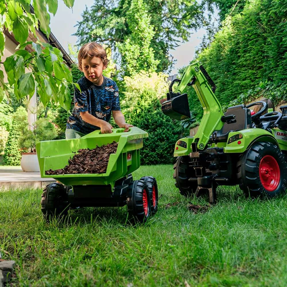 FALK pedalinis traktorius Claas Avec žalias su priekaba