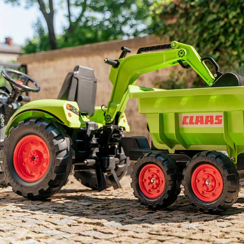 FALK pedalinis traktorius Claas Avec žalias su priekaba