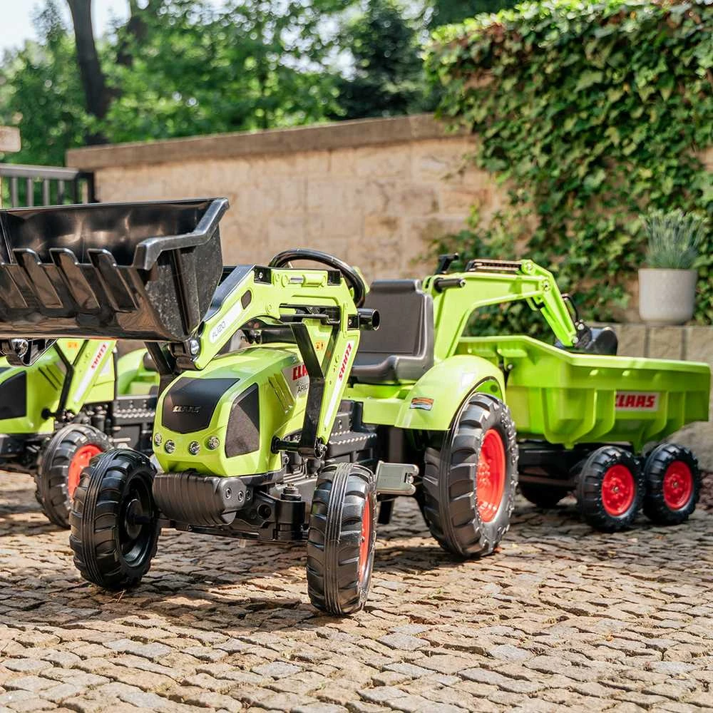 FALK pedalinis traktorius Claas Avec žalias su priekaba