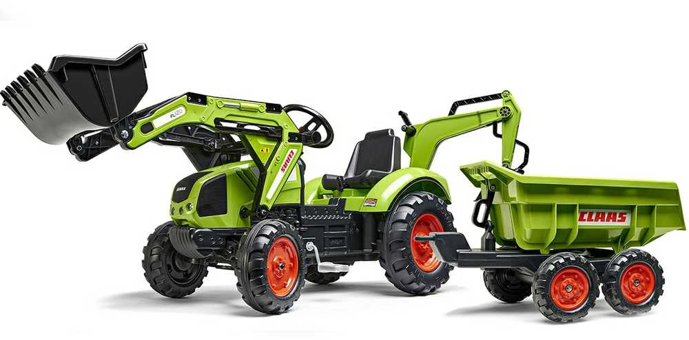 FALK pedalinis traktorius Claas Avec žalias su priekaba