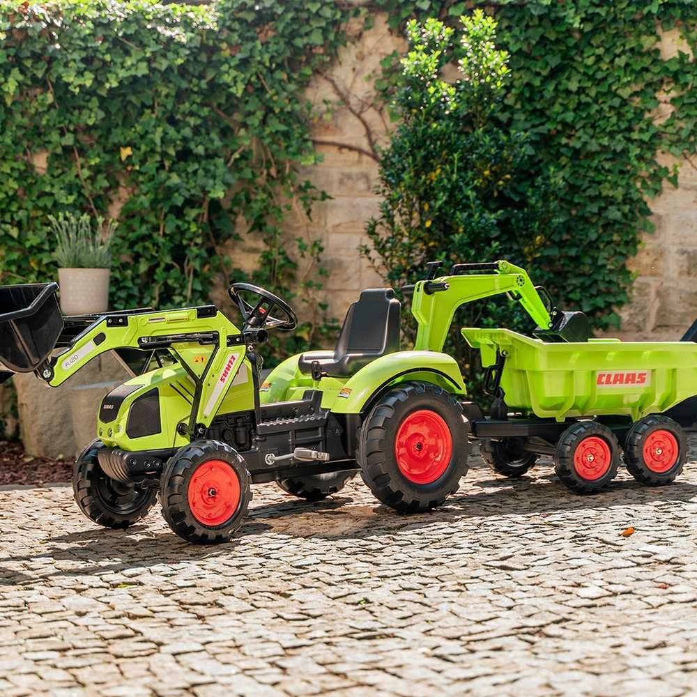 FALK pedalinis traktorius Claas Avec žalias su priekaba