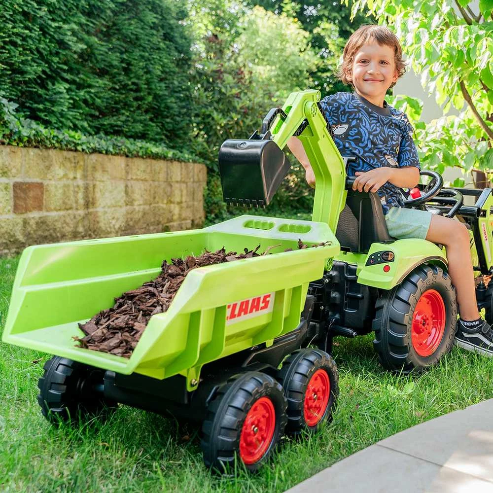 FALK pedalinis traktorius Claas Avec žalias su priekaba