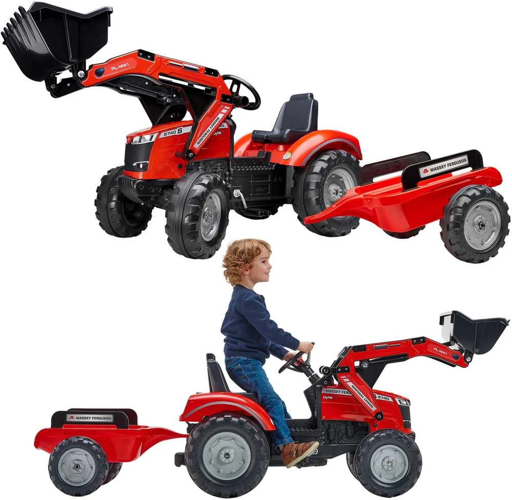 Pedalinis traktorius su priekaba FALK Massey Ferguson raudonas nuo 3 metų