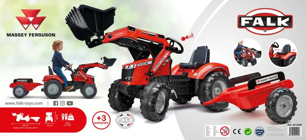 Pedalinis traktorius su priekaba FALK Massey Ferguson raudonas nuo 3 metų