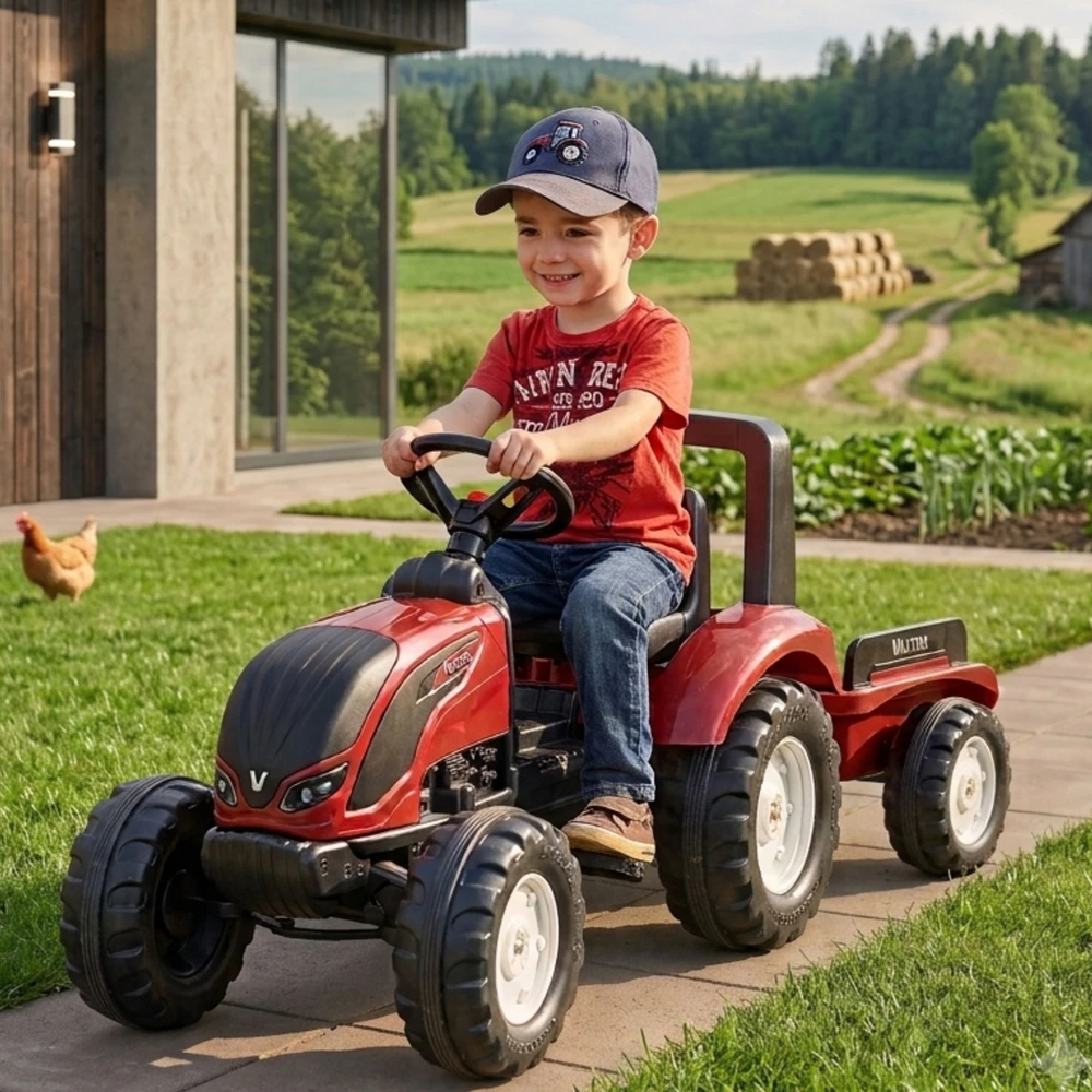 FALK Raudonasis Valtra S4 pedalinis traktorius su priekaba nuo 3 metų amžiaus