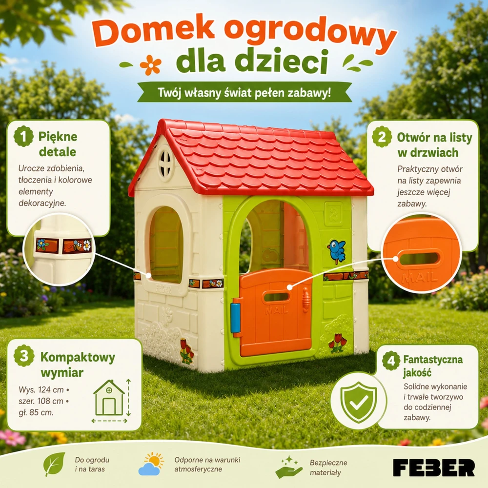 Vaikiškas sodo namelis FEBER Fantasy su pašto dėžute