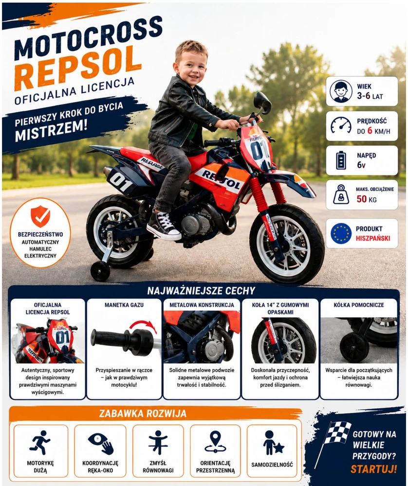 Vaikiškas elektrinis motociklas INJUSA Repsol 6V
