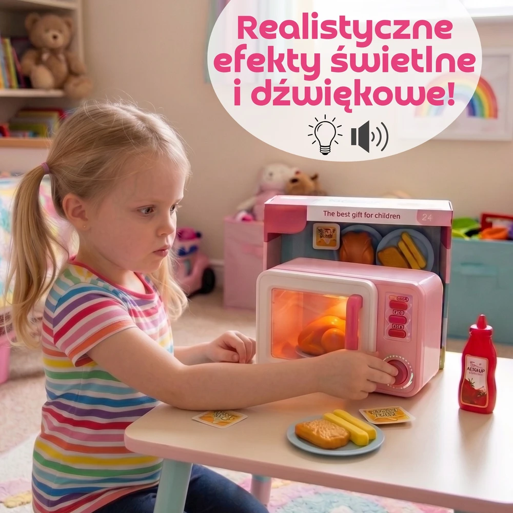 Inna Marka Woopie rožinė mikrobangų krosnelė su viščiuku