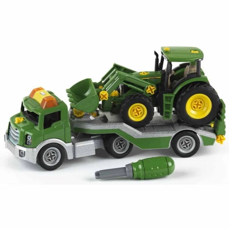 Klein Vilkikas su traktorium ant priekabos „John Deere“