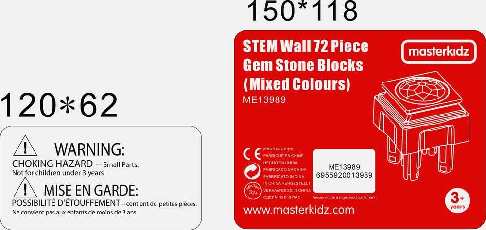 MASTERKIDZ akriliniai spalvoti deimantai STEM mokslo lentai, 72 dalys