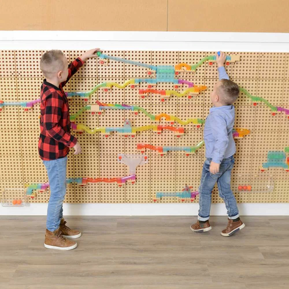 MASTERKIDZ kamuoliukų bėgimo trasos konstruktoriaus rinkinys STEM lenta 440 detalių
