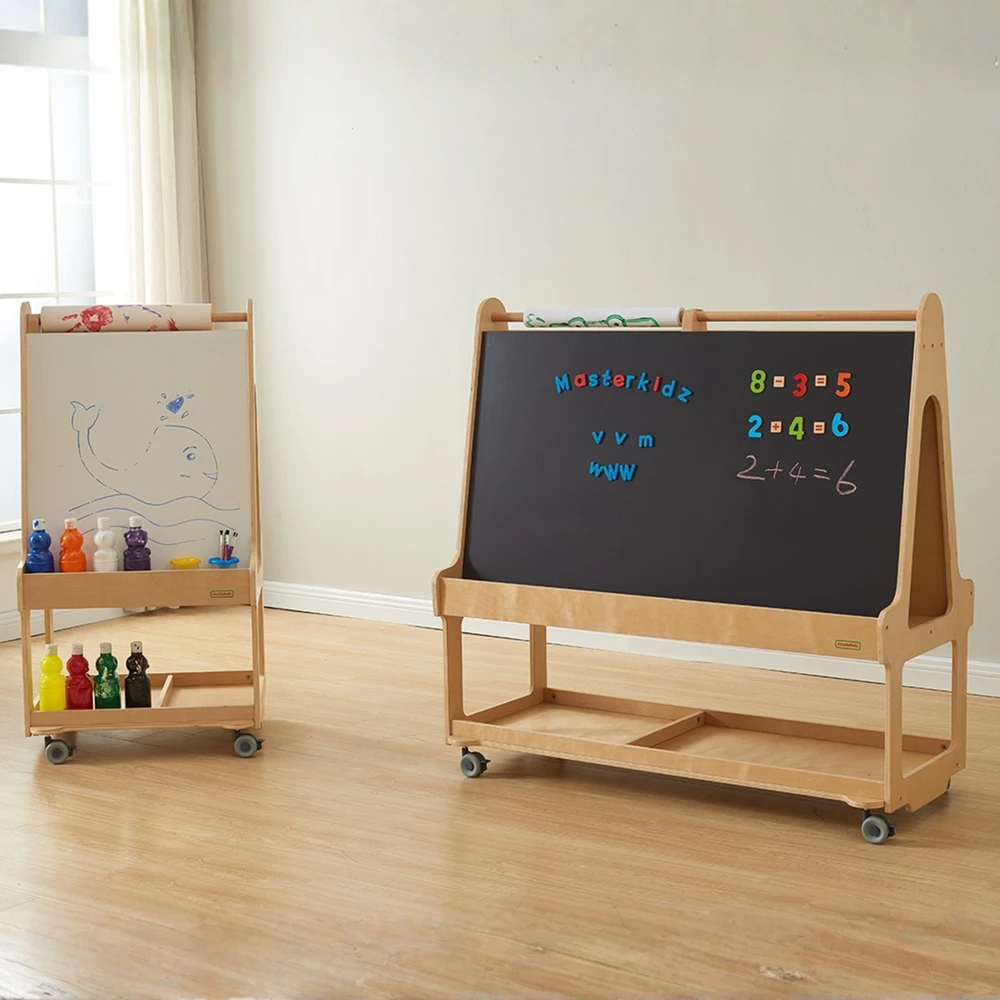MASTERKIDZ dvipusė sausai valoma lenta, 3 viename molbertas ant ratukų