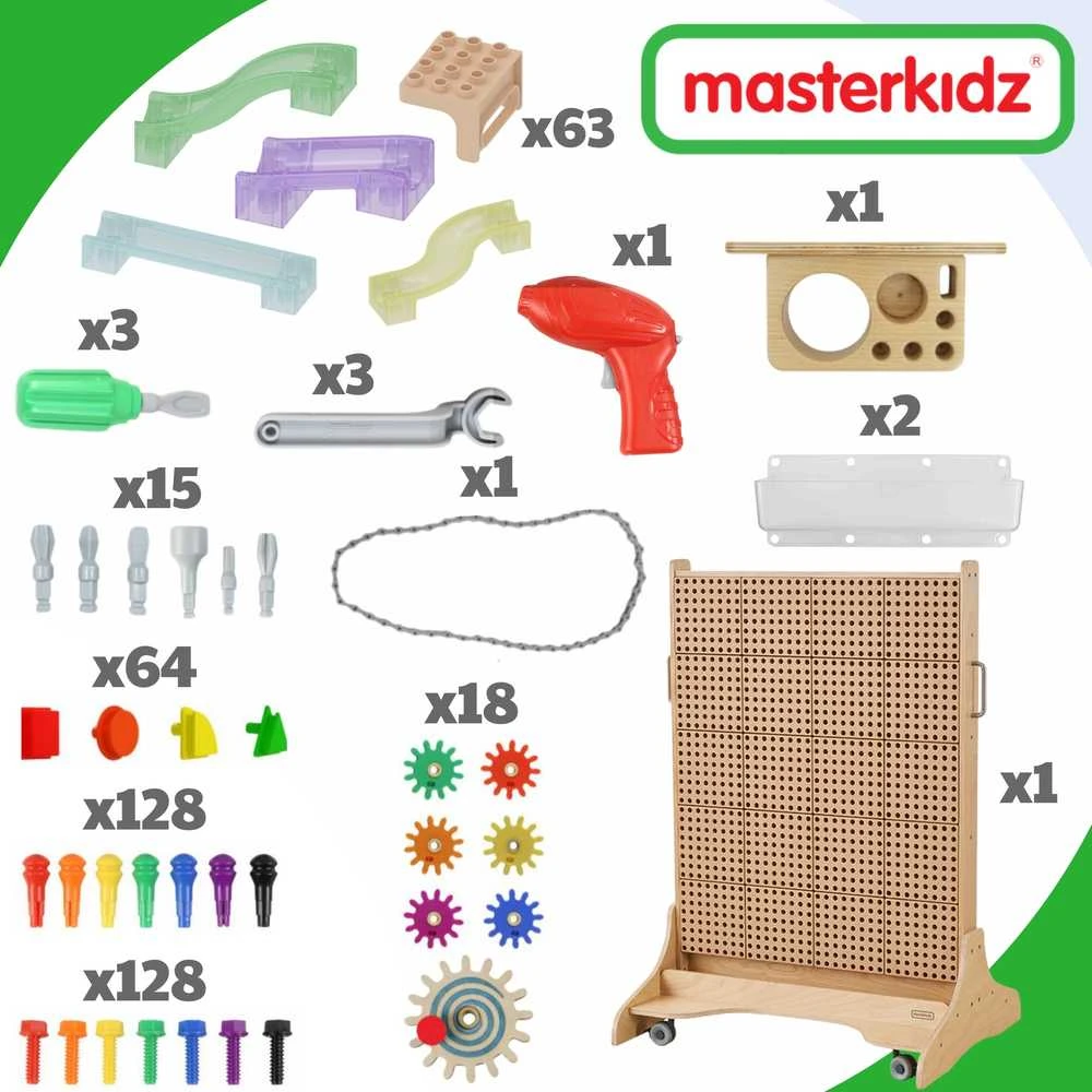 MASTERKIDZ laisvai pastatoma STEM kūrybinio mokymosi lenta 166 x 125 cm ir priedų rinkinys