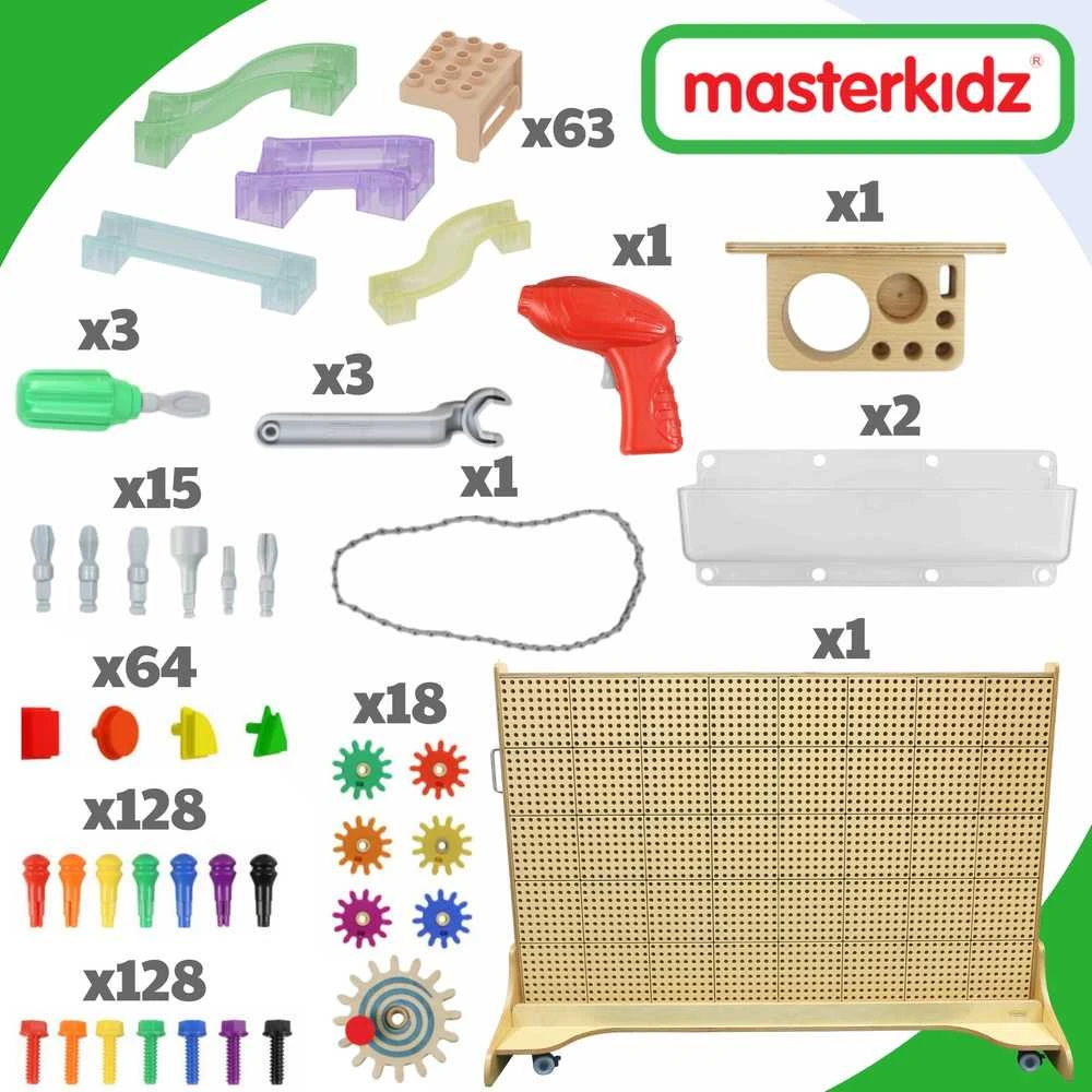 MASTERKIDZ laisvai pastatoma STEM kūrybinio mokymosi lenta 166 x 125 cm ir priedų rinkinys