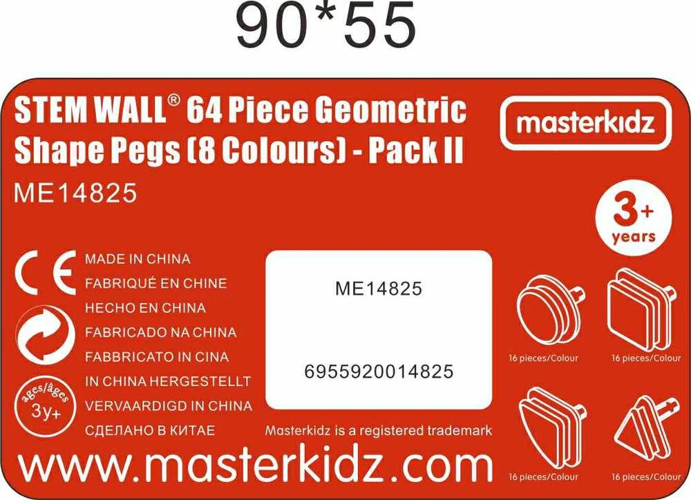 MASTERKIDZ 64 geometrinių formų kaiščių rinkinys STEM lentoms