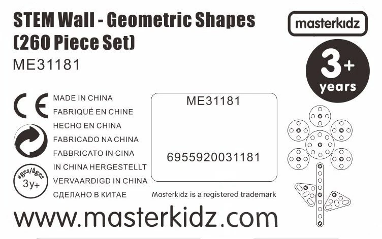 MASTERKIDZ Geometrinių Formų Rinkinys Kločiams STEM 260 vnt.