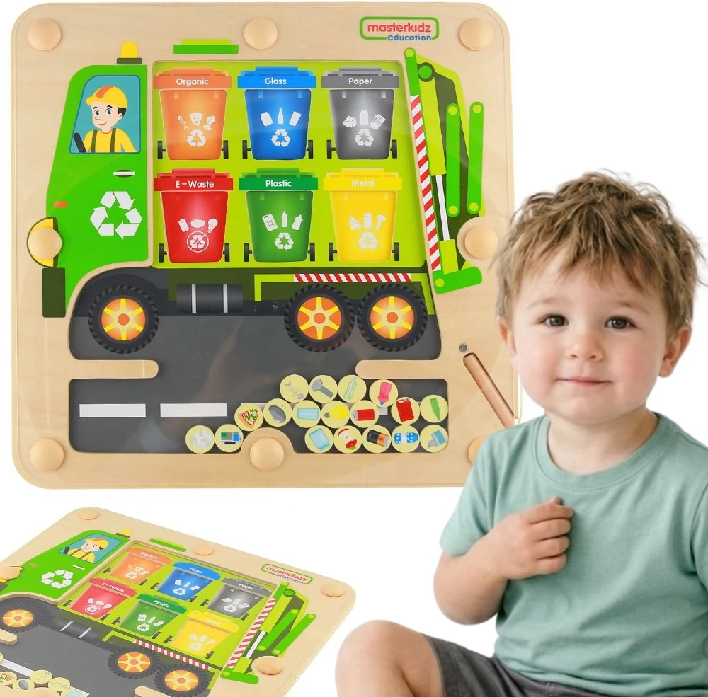 MASTERKIDZ Švietimo Žaislas – Medinė Tinkama Atliekų Rūšiavimo Lenta