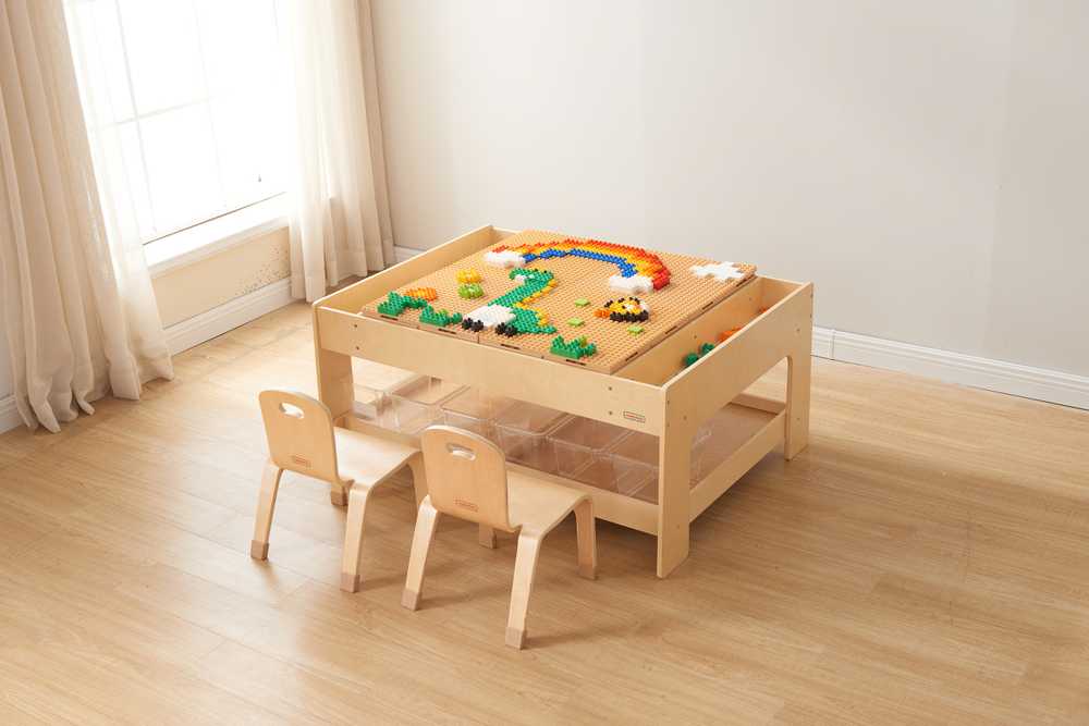 MASTERKIDZ Medinis lavinamasis stalas + SIENOS PRIEDAI KIEMS + 359 vnt.