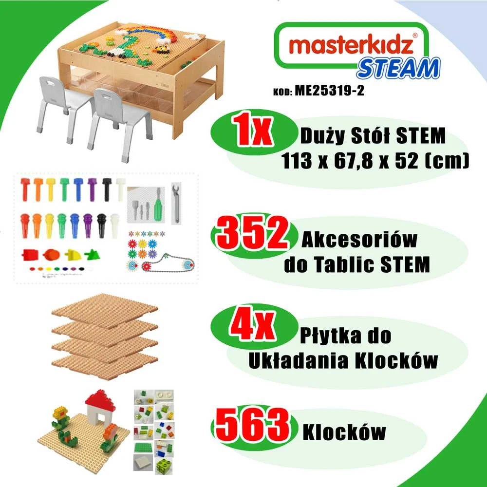 MASTERKIDZ medinis edukacinis stalas + STEM sienos priedai + 563 kaladėlės